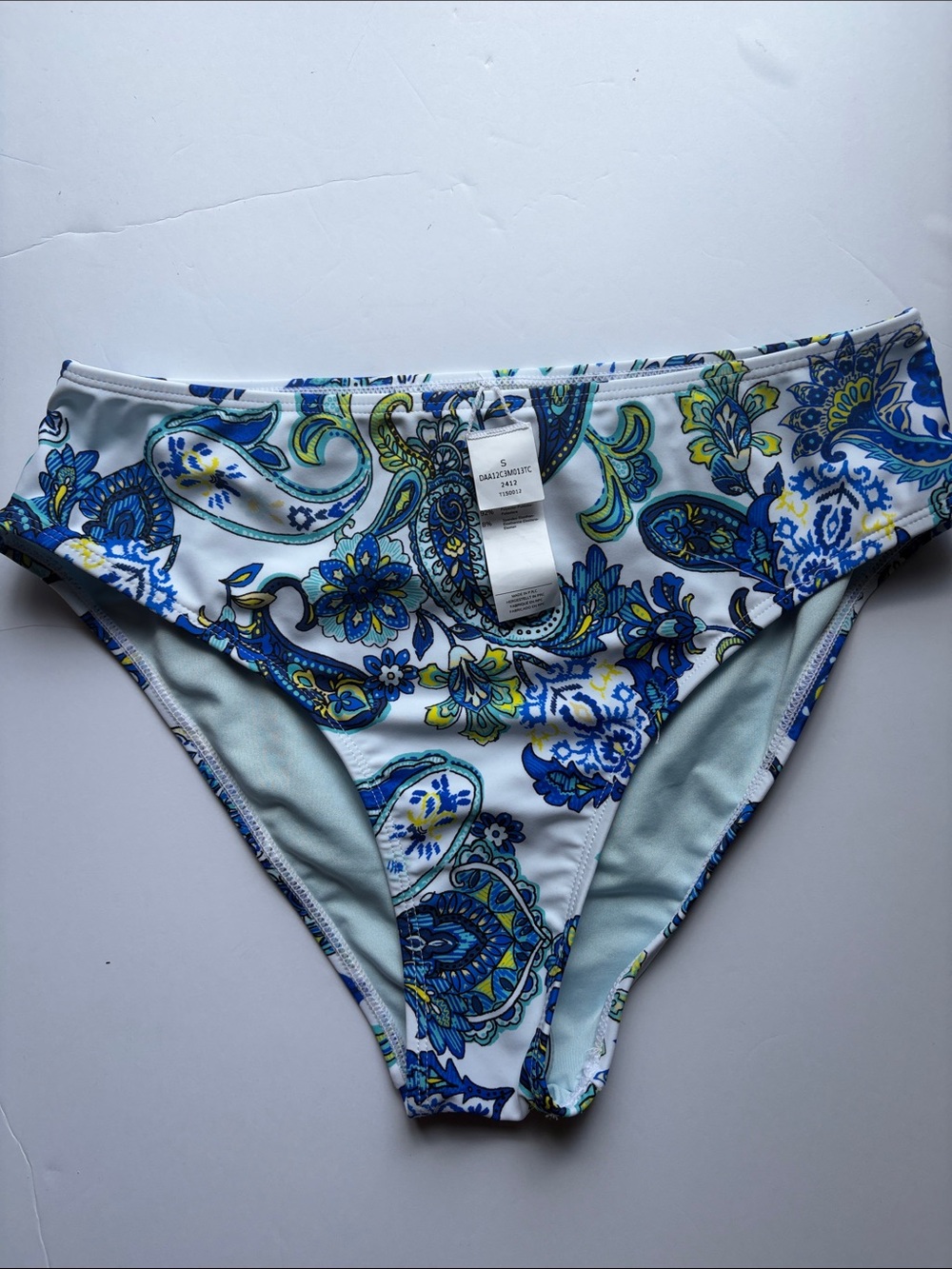 Cupshe White Paisley Bikini Bottoms with Blue & Green Accents